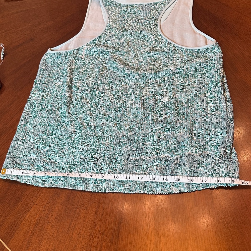 Diane von Furstenberg Silk Sequined Sleeveless Top Blouse Teal Green Racerback - Picture 12 of 14